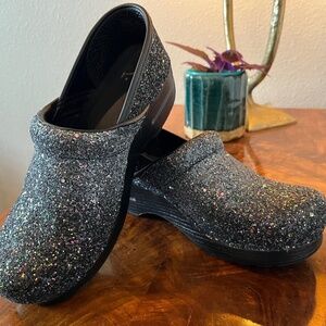 Dansko Clogs, Black/Silver Ombre Mulit-color Sparkle, Size Euro 39